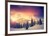 Fantastic Evening Landscape in a Colorful Sunlight. Dramatic Wintry Scene. National Park Carpathian-Leonid Tit-Framed Photographic Print