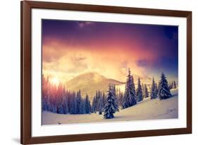 Fantastic Evening Landscape in a Colorful Sunlight. Dramatic Wintry Scene. National Park Carpathian-Leonid Tit-Framed Photographic Print