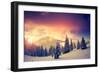 Fantastic Evening Landscape in a Colorful Sunlight. Dramatic Wintry Scene. National Park Carpathian-Leonid Tit-Framed Photographic Print