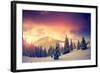 Fantastic Evening Landscape in a Colorful Sunlight. Dramatic Wintry Scene. National Park Carpathian-Leonid Tit-Framed Photographic Print