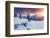 Fantastic Evening Landscape in a Colorful Sunlight. Dramatic Wintry Scene. National Park Carpathian-Leonid Tit-Framed Photographic Print