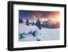 Fantastic Evening Landscape in a Colorful Sunlight. Dramatic Wintry Scene. National Park Carpathian-Leonid Tit-Framed Photographic Print