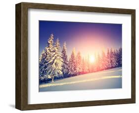 Fantastic Evening Landscape in a Colorful Sunlight. Dramatic Wintry Scene. National Park Carpathian-Leonid Tit-Framed Photographic Print