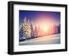 Fantastic Evening Landscape in a Colorful Sunlight. Dramatic Wintry Scene. National Park Carpathian-Leonid Tit-Framed Photographic Print