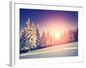 Fantastic Evening Landscape in a Colorful Sunlight. Dramatic Wintry Scene. National Park Carpathian-Leonid Tit-Framed Photographic Print