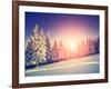 Fantastic Evening Landscape in a Colorful Sunlight. Dramatic Wintry Scene. National Park Carpathian-Leonid Tit-Framed Photographic Print