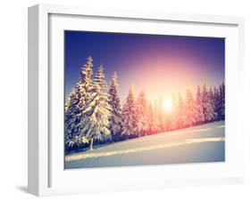 Fantastic Evening Landscape in a Colorful Sunlight. Dramatic Wintry Scene. National Park Carpathian-Leonid Tit-Framed Photographic Print