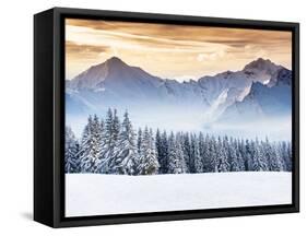 Fantastic Evening Winter Landscape. Dramatic Overcast Sky. Creative Collage. Beauty World.-Leonid Tit-Framed Stretched Canvas