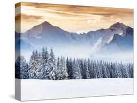Fantastic Evening Winter Landscape. Dramatic Overcast Sky. Creative Collage. Beauty World.-Leonid Tit-Stretched Canvas