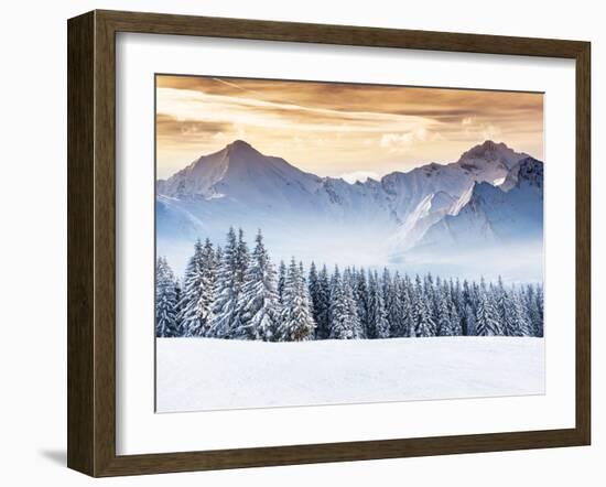 Fantastic Evening Winter Landscape. Dramatic Overcast Sky. Creative Collage. Beauty World.-Leonid Tit-Framed Photographic Print