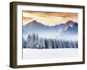 Fantastic Evening Winter Landscape. Dramatic Overcast Sky. Creative Collage. Beauty World.-Leonid Tit-Framed Photographic Print