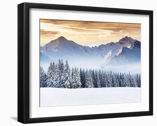 Fantastic Evening Winter Landscape. Dramatic Overcast Sky. Creative Collage. Beauty World.-Leonid Tit-Framed Photographic Print