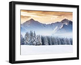 Fantastic Evening Winter Landscape. Dramatic Overcast Sky. Creative Collage. Beauty World.-Leonid Tit-Framed Photographic Print