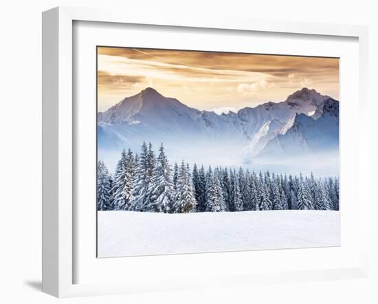 Fantastic Evening Winter Landscape. Dramatic Overcast Sky. Creative Collage. Beauty World.-Leonid Tit-Framed Photographic Print