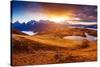 Fantastic Lake Koruldi with Overcast Red Sky at the Foot of Mt. Ushba. Dramatic Scene. Location Fam-Leonid Tit-Stretched Canvas