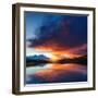 Fantastic Lake Koruldi with Overcast Red Sky at the Foot of Mt. Ushba. Dramatic Scene. Location Fam-Leonid Tit-Framed Photographic Print