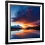 Fantastic Lake Koruldi with Overcast Red Sky at the Foot of Mt. Ushba. Dramatic Scene. Location Fam-Leonid Tit-Framed Photographic Print