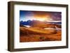 Fantastic Lake Koruldi with Overcast Red Sky at the Foot of Mt. Ushba. Dramatic Scene. Location Fam-Leonid Tit-Framed Photographic Print