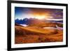 Fantastic Lake Koruldi with Overcast Red Sky at the Foot of Mt. Ushba. Dramatic Scene. Location Fam-Leonid Tit-Framed Photographic Print