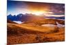 Fantastic Lake Koruldi with Overcast Red Sky at the Foot of Mt. Ushba. Dramatic Scene. Location Fam-Leonid Tit-Mounted Photographic Print