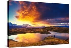 Fantastic Lake Koruldi with Overcast Sky at the Foot of Mt. Ushba. Dramatic Morning Scene. Upper Sv-Leonid Tit-Stretched Canvas