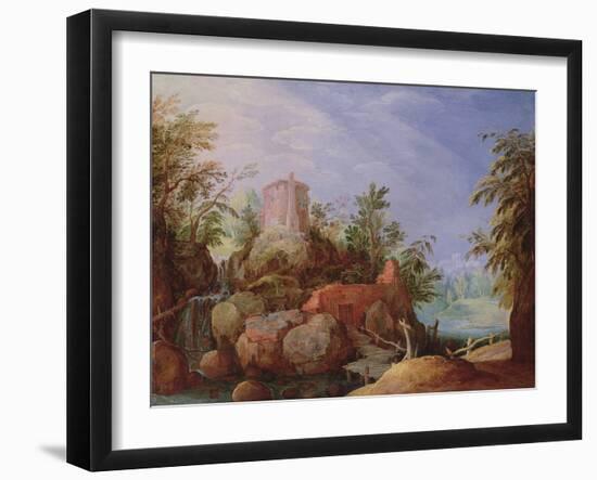 Fantastic Landscape with a Waterfall and Bridge-Paul Brill Or Bril-Framed Giclee Print