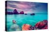 Fantastic Morning Blue Sea Glowing by Sunlight. Dramatic Scene. Black Sea, Crimea, Ukraine, Europe.-Leonid Tit-Stretched Canvas