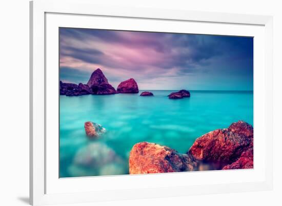 Fantastic Morning Blue Sea Glowing by Sunlight. Dramatic Scene. Black Sea, Crimea, Ukraine, Europe.-Leonid Tit-Framed Photographic Print