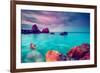 Fantastic Morning Blue Sea Glowing by Sunlight. Dramatic Scene. Black Sea, Crimea, Ukraine, Europe.-Leonid Tit-Framed Photographic Print