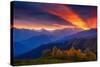Fantastic Red Sunbeams with Overcast Sky at the Foot of Mt. Ushba. Dramatic Morning Scene. Location-Leonid Tit-Stretched Canvas