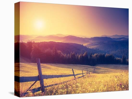 Fantastic Sunny Hills under Morning Sky. Dramatic Scenery. Carpathian, Ukraine, Europe. Beauty Worl-Leonid Tit-Stretched Canvas