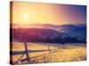 Fantastic Sunny Hills under Morning Sky. Dramatic Scenery. Carpathian, Ukraine, Europe. Beauty Worl-Leonid Tit-Stretched Canvas