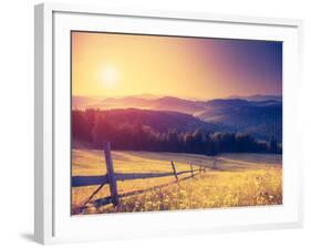 Fantastic Sunny Hills under Morning Sky. Dramatic Scenery. Carpathian, Ukraine, Europe. Beauty Worl-Leonid Tit-Framed Photographic Print