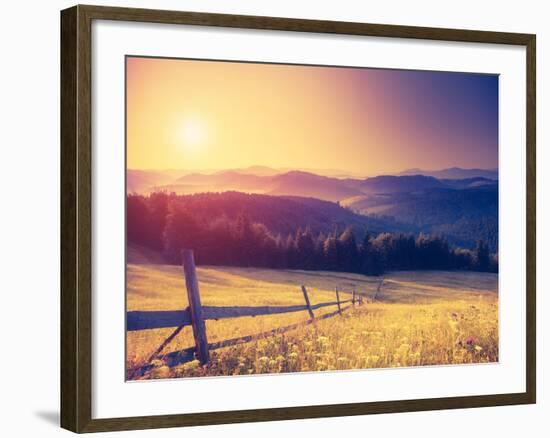 Fantastic Sunny Hills under Morning Sky. Dramatic Scenery. Carpathian, Ukraine, Europe. Beauty Worl-Leonid Tit-Framed Photographic Print