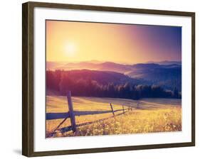 Fantastic Sunny Hills under Morning Sky. Dramatic Scenery. Carpathian, Ukraine, Europe. Beauty Worl-Leonid Tit-Framed Photographic Print