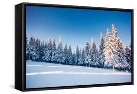 Fantastic Winter Landscape. Blue Sky. Carpathian, Ukraine, Europe. Beauty World.-Leonid Tit-Framed Stretched Canvas