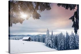 Fantastic Winter Landscape. Dramatic Overcast Sky. National Park. Carpathian, Ukraine, Europe. Beau-Leonid Tit-Stretched Canvas