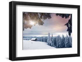 Fantastic Winter Landscape. Dramatic Overcast Sky. National Park. Carpathian, Ukraine, Europe. Beau-Leonid Tit-Framed Photographic Print