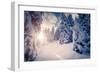 Fantastic Winter Landscape in the Sunny Beams. Dramatic Wintry Scene. Carpathian, Ukraine, Europe.-Leonid Tit-Framed Photographic Print