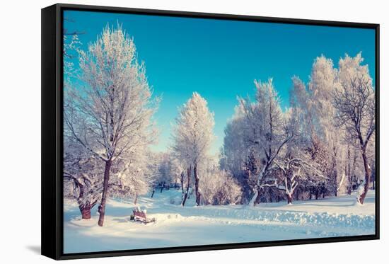 Fantastic Winter Landscape. Ukraine, Europe. Beauty World.-Leonid Tit-Framed Stretched Canvas