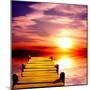 Fantasy Beautiful Sunset And Wooden Pier-frenta-Mounted Art Print