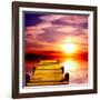 Fantasy Beautiful Sunset And Wooden Pier-frenta-Framed Art Print