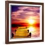 Fantasy Beautiful Sunset And Wooden Pier-frenta-Framed Art Print