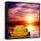 Fantasy Beautiful Sunset And Wooden Pier-frenta-Framed Stretched Canvas