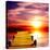 Fantasy Beautiful Sunset And Wooden Pier-frenta-Stretched Canvas