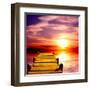 Fantasy Beautiful Sunset And Wooden Pier-frenta-Framed Art Print