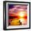 Fantasy Beautiful Sunset And Wooden Pier-frenta-Framed Art Print