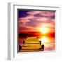 Fantasy Beautiful Sunset And Wooden Pier-frenta-Framed Art Print