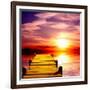 Fantasy Beautiful Sunset And Wooden Pier-frenta-Framed Art Print