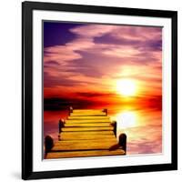 Fantasy Beautiful Sunset And Wooden Pier-frenta-Framed Art Print